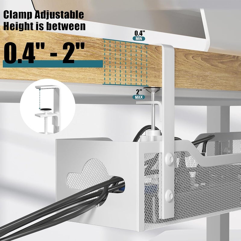 Litwaro Under Desk Cable Management Tray White, Cable Management Under Desk No Drill, 25'' Cable Tray with Clamp for Wire Management, Cord Organizer for Office, Home - No Damage to Table - Image 2